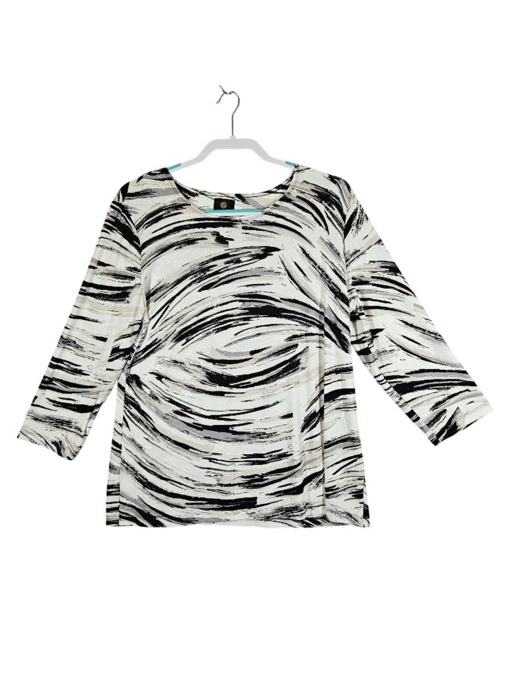 JM Collection Black White Abstract Swirl Print Womens L Top 3/4 Sleeves office